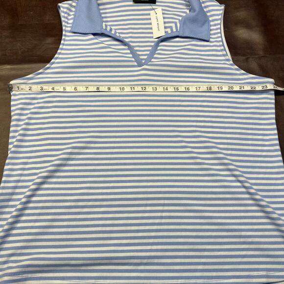 Lane Bryant Blue White Striped Sleeveless Polo Top Plus 26/28 Ribbed Stretch New - Picture 12 of 15